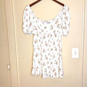 Reformation White Floral Puff-Sleeve Mini Dress